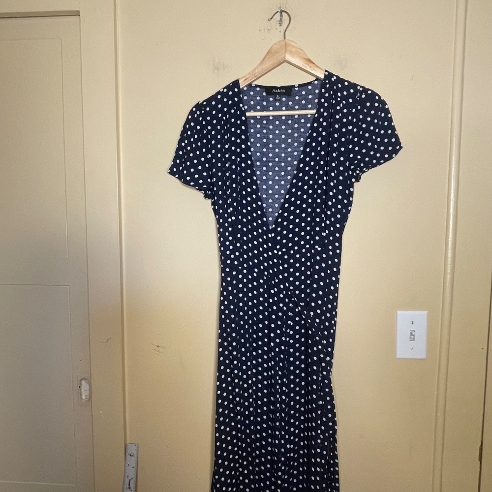 Aakaa Women’s Wrap Hi Low Flutter Sleeve Dress Low Neckline Polkadots - Picture 4 of 8